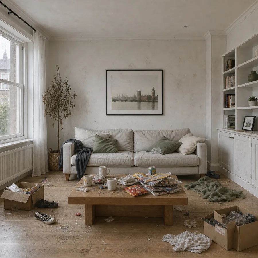 The living room before cleaning